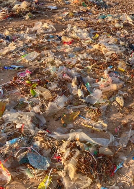 neujahr, strand, leben in chumphon am golf von thailand, plastikabfall